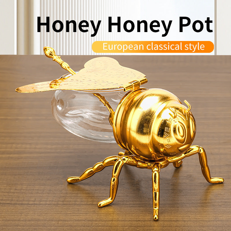 Bee Shaped Honey Jar With Spoon Versatile Novelty Container Condiment Pot For Condiments Oil Kitchen Festive Parties Kitchen Gadgets