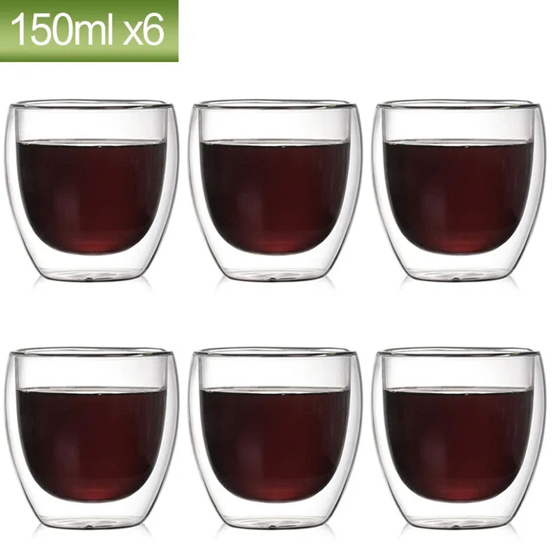 80ML Double Wall Glass Cup 2/12PCS Transparent Handmade Heat Resistant Tea Drink Whisky Wine Set Espresso Coffee Milk Mugs Gift