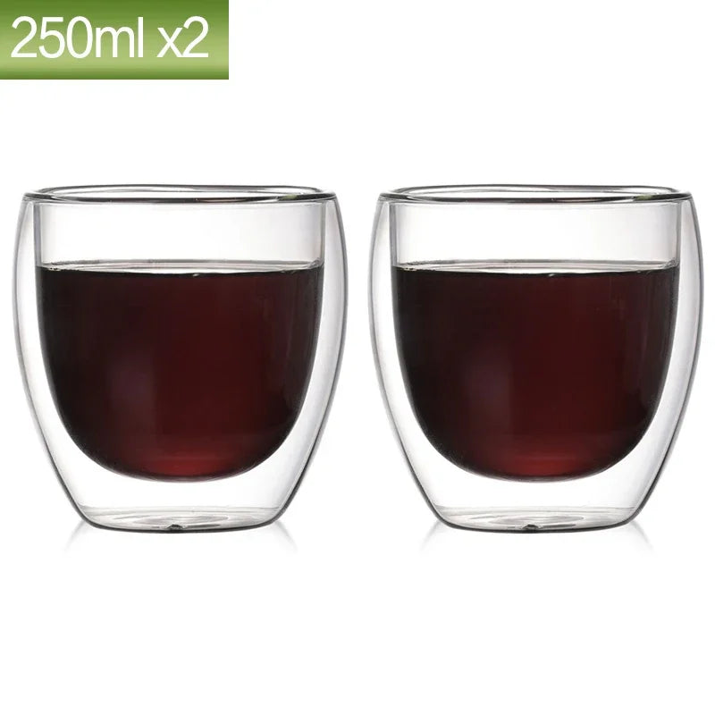 80ML Double Wall Glass Cup 2/12PCS Transparent Handmade Heat Resistant Tea Drink Whisky Wine Set Espresso Coffee Milk Mugs Gift