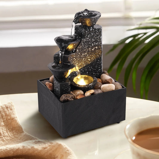 Tabletop Waterfall Decor Relaxation Meditation Desktop Fountain with Soft Lights Reusable Tabletop Fountain Landscape Decoration