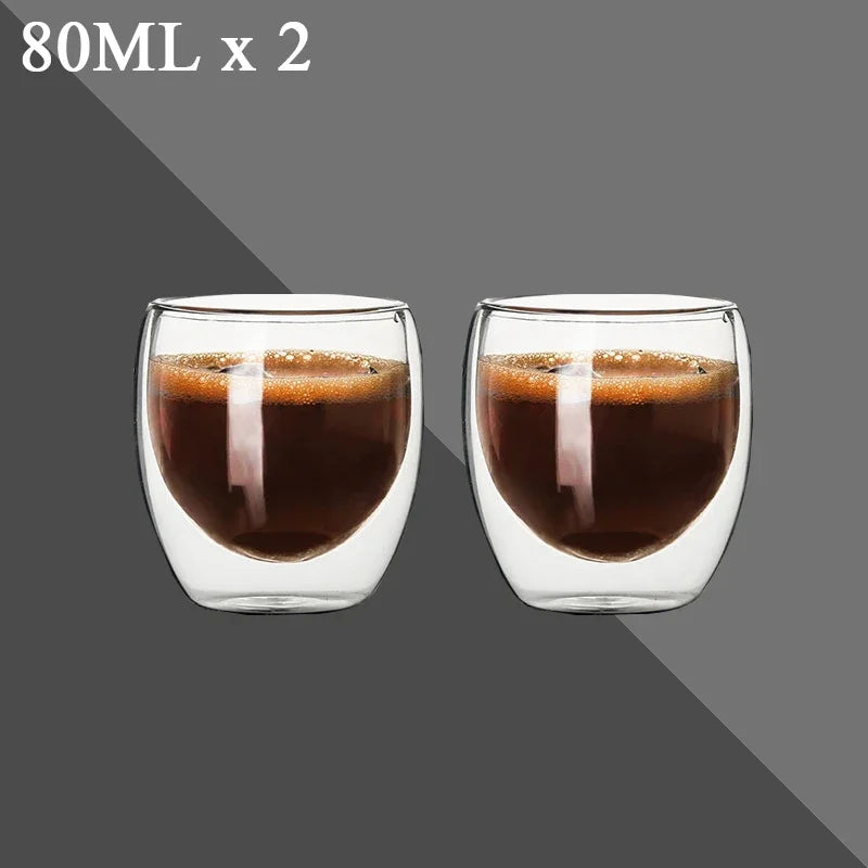 80ML Double Wall Glass Cup 2/12PCS Transparent Handmade Heat Resistant Tea Drink Whisky Wine Set Espresso Coffee Milk Mugs Gift