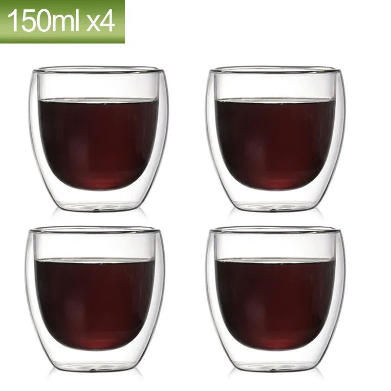 80ML Double Wall Glass Cup 2/12PCS Transparent Handmade Heat Resistant Tea Drink Whisky Wine Set Espresso Coffee Milk Mugs Gift