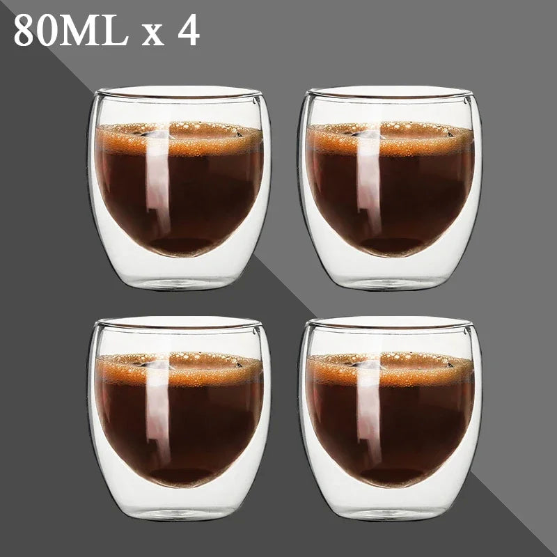 80ML Double Wall Glass Cup 2/12PCS Transparent Handmade Heat Resistant Tea Drink Whisky Wine Set Espresso Coffee Milk Mugs Gift