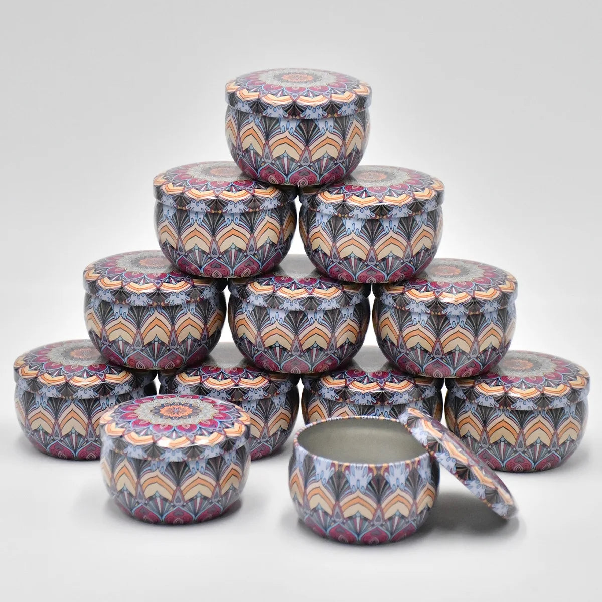 12pcs Mixed Color  Iron Candle Tin Jars Empty Can- DIY Candle Making with Storage Case for Dry Spices and Sweets