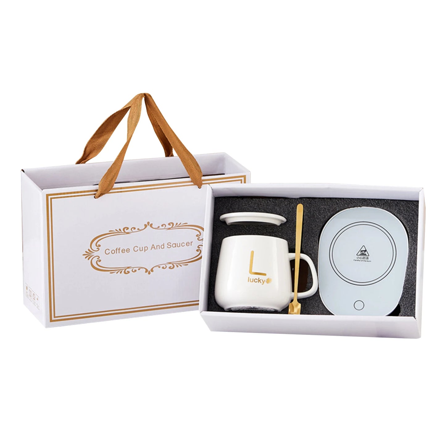 400ml Creative Coffee Mug /Heating Pad Giftset 55° Constant-Ceramic Coffee Cup Smart Thermostat Coaster For Friends Familys