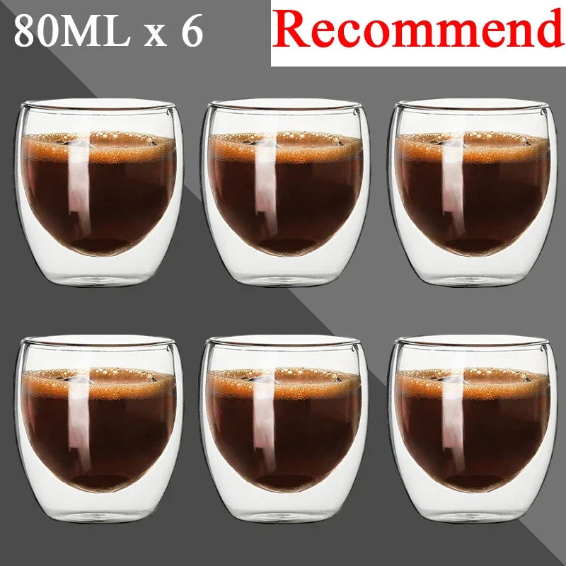 80ML Double Wall Glass Cup 2/12PCS Transparent Handmade Heat Resistant Tea Drink Whisky Wine Set Espresso Coffee Milk Mugs Gift