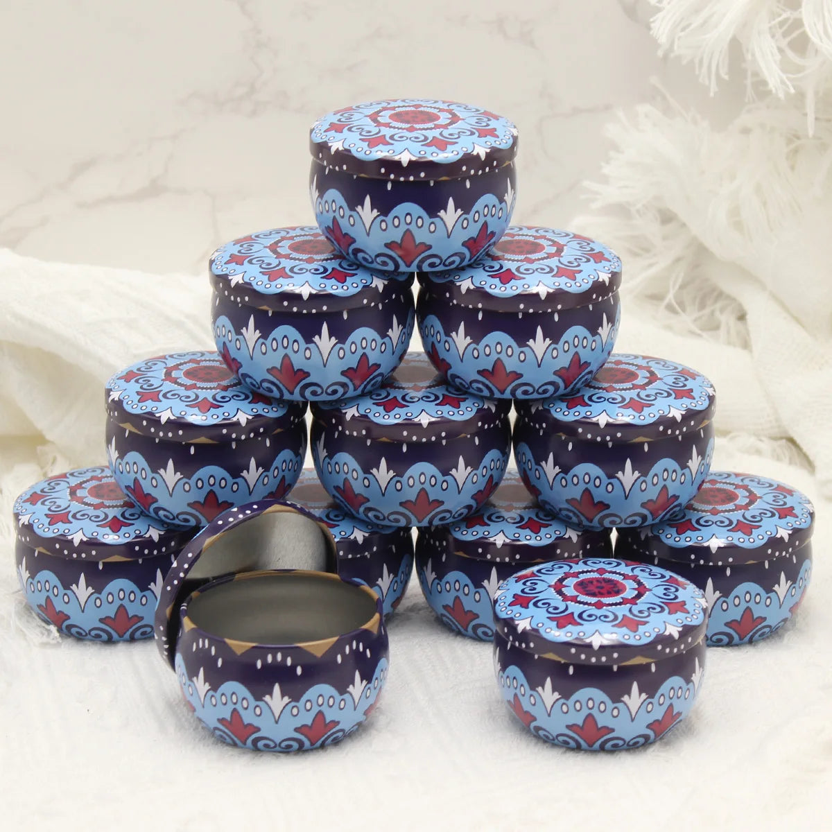 12pcs Mixed Color  Iron Candle Tin Jars Empty Can- DIY Candle Making with Storage Case for Dry Spices and Sweets