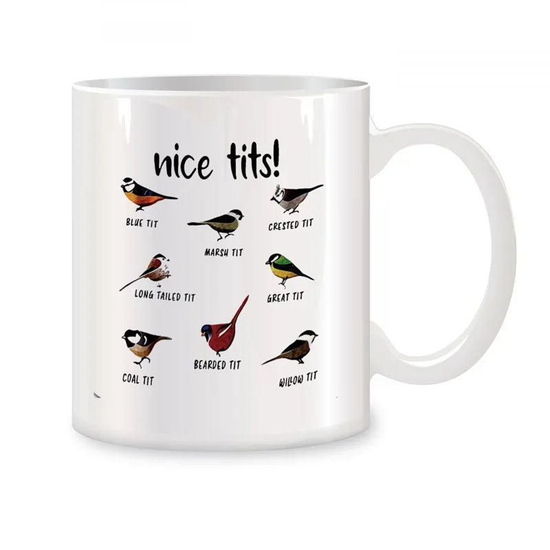 Nice Tits Bird Mugs For Bird Lovers Women, Bird Watching Gifts Novelty Coffee Ceramic Tea Cups White 11 oz