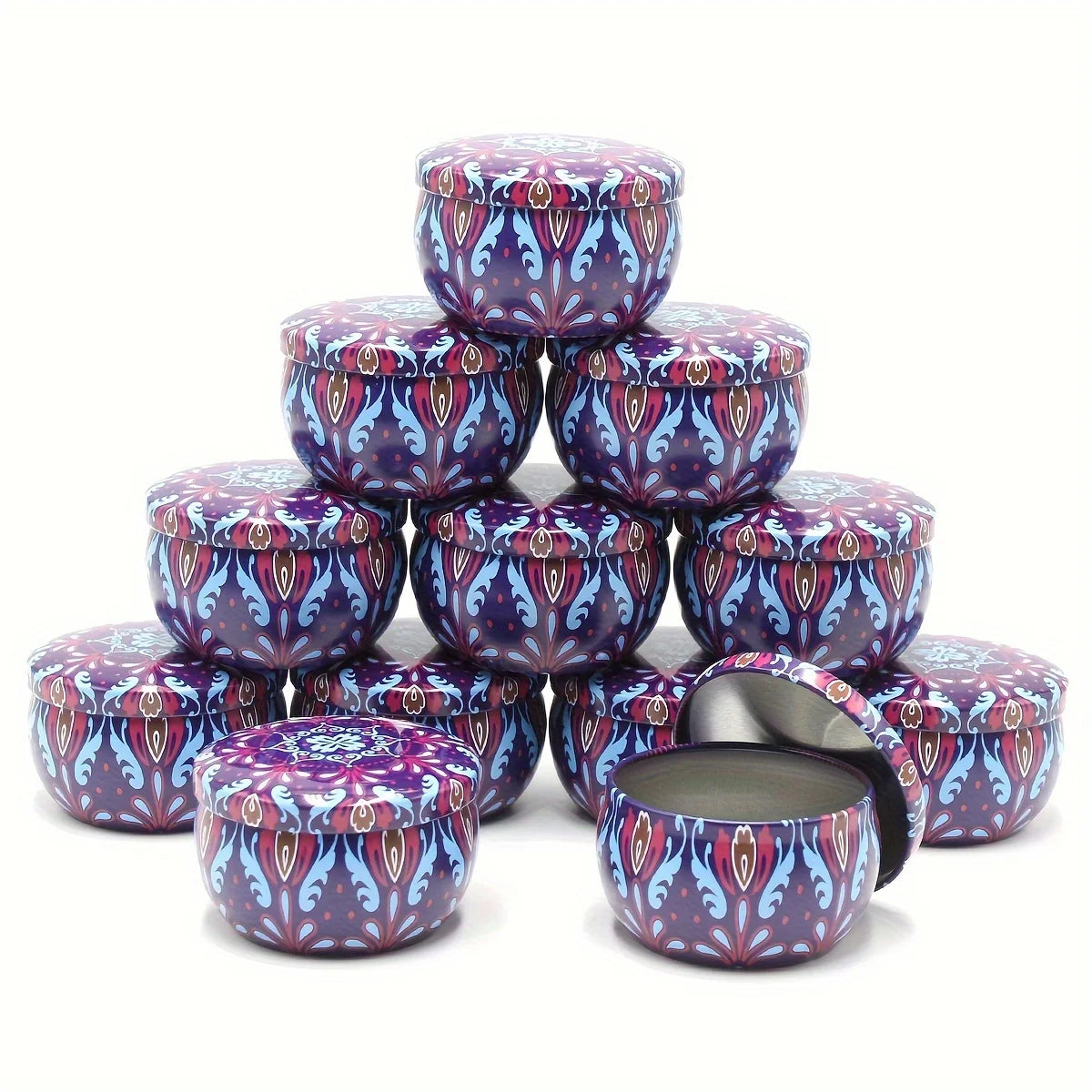 12pcs Mixed Color  Iron Candle Tin Jars Empty Can- DIY Candle Making with Storage Case for Dry Spices and Sweets