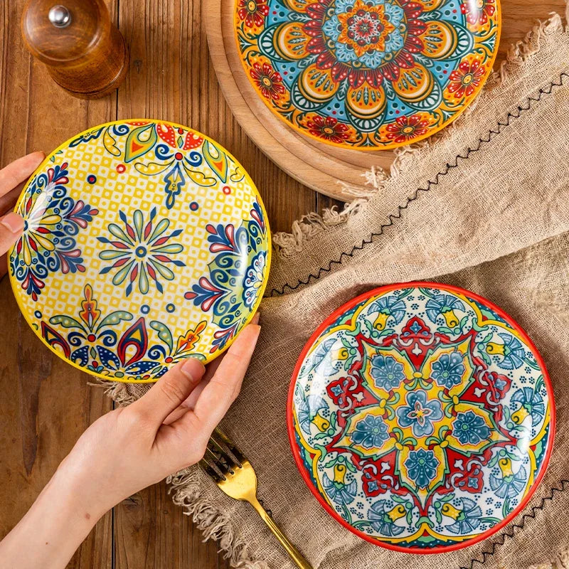 6.5inch Bohemian Ceramic Western Steak Plate High Appearance Level Home Resterant Creative Dish Plate Fruit Plat Dinner Plate