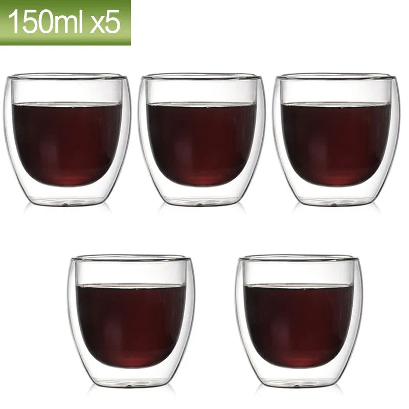 80ML Double Wall Glass Cup 2/12PCS Transparent Handmade Heat Resistant Tea Drink Whisky Wine Set Espresso Coffee Milk Mugs Gift