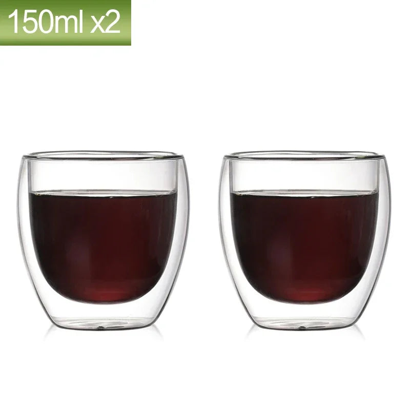 80ML Double Wall Glass Cup 2/12PCS Transparent Handmade Heat Resistant Tea Drink Whisky Wine Set Espresso Coffee Milk Mugs Gift