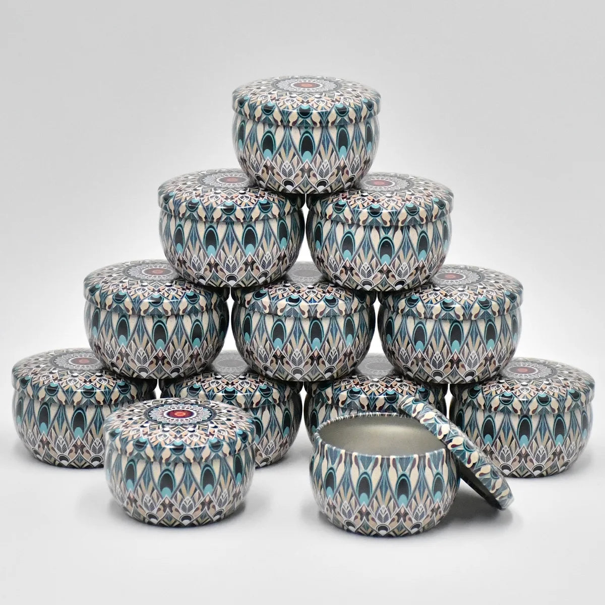 12pcs Mixed Color  Iron Candle Tin Jars Empty Can- DIY Candle Making with Storage Case for Dry Spices and Sweets