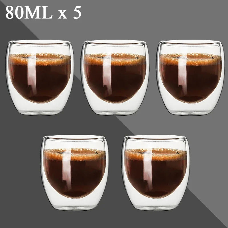 80ML Double Wall Glass Cup 2/12PCS Transparent Handmade Heat Resistant Tea Drink Whisky Wine Set Espresso Coffee Milk Mugs Gift