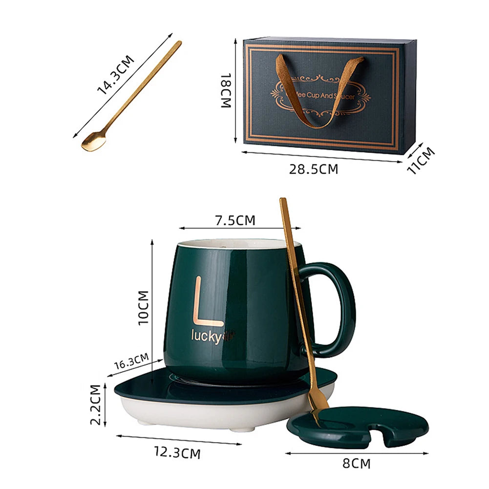 400ml Creative Coffee Mug /Heating Pad Giftset 55° Constant-Ceramic Coffee Cup Smart Thermostat Coaster For Friends Familys