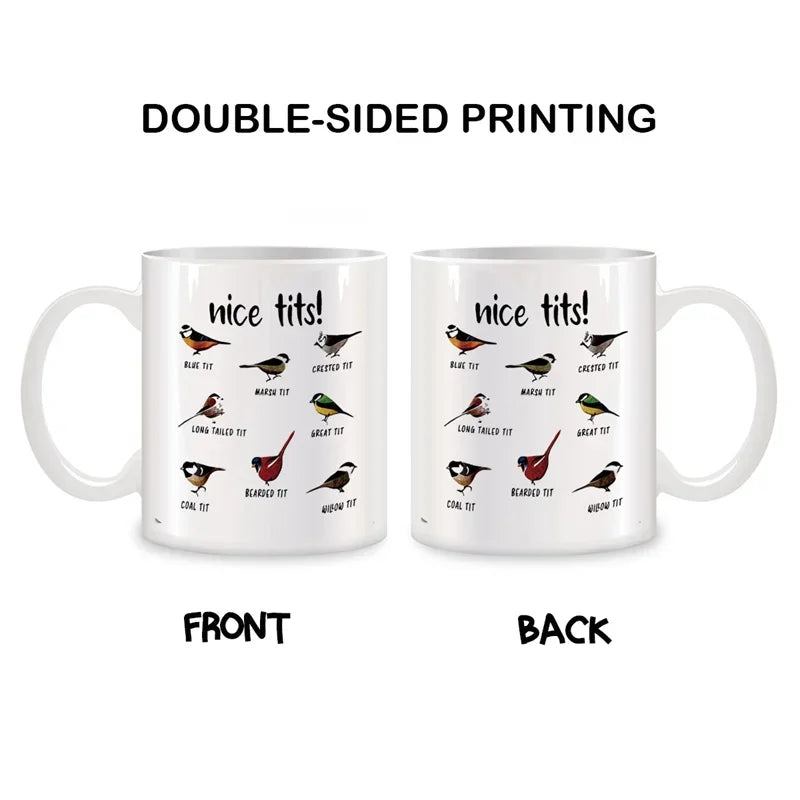 Nice Tits Bird Mugs For Bird Lovers Women, Bird Watching Gifts Novelty Coffee Ceramic Tea Cups White 11 oz