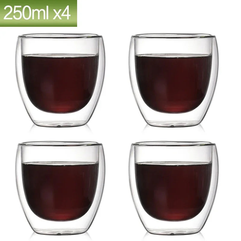 80ML Double Wall Glass Cup 2/12PCS Transparent Handmade Heat Resistant Tea Drink Whisky Wine Set Espresso Coffee Milk Mugs Gift